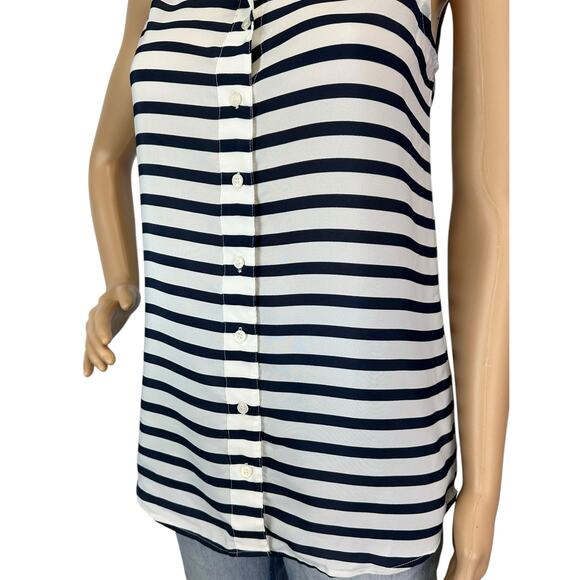 2/$15 J. Crew Draped Striped Tank Top Navy Blue White Button Front Size 00 - Picture 7 of 11